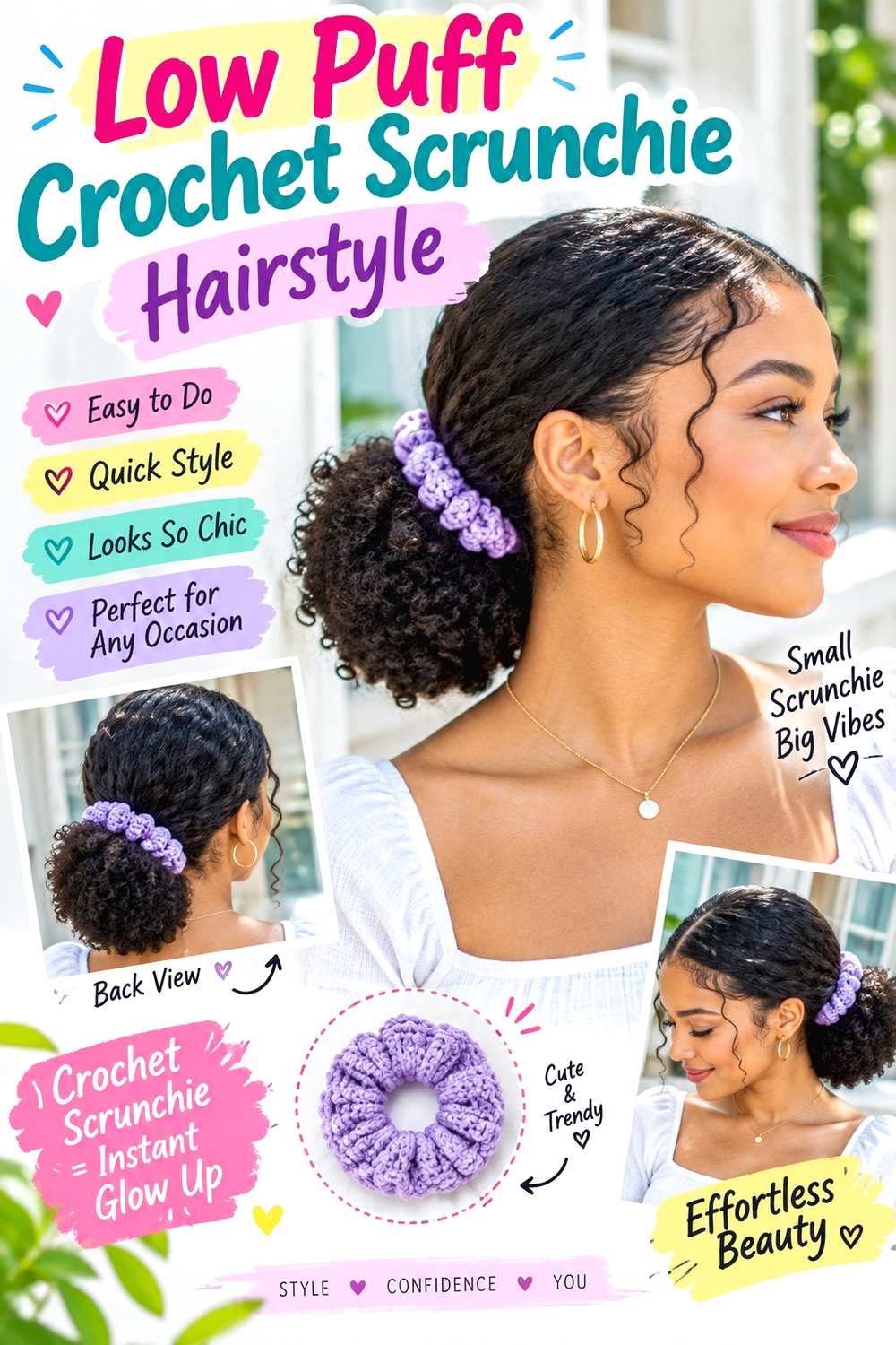 Low Puff Crochet Scrunchie Hairstyle