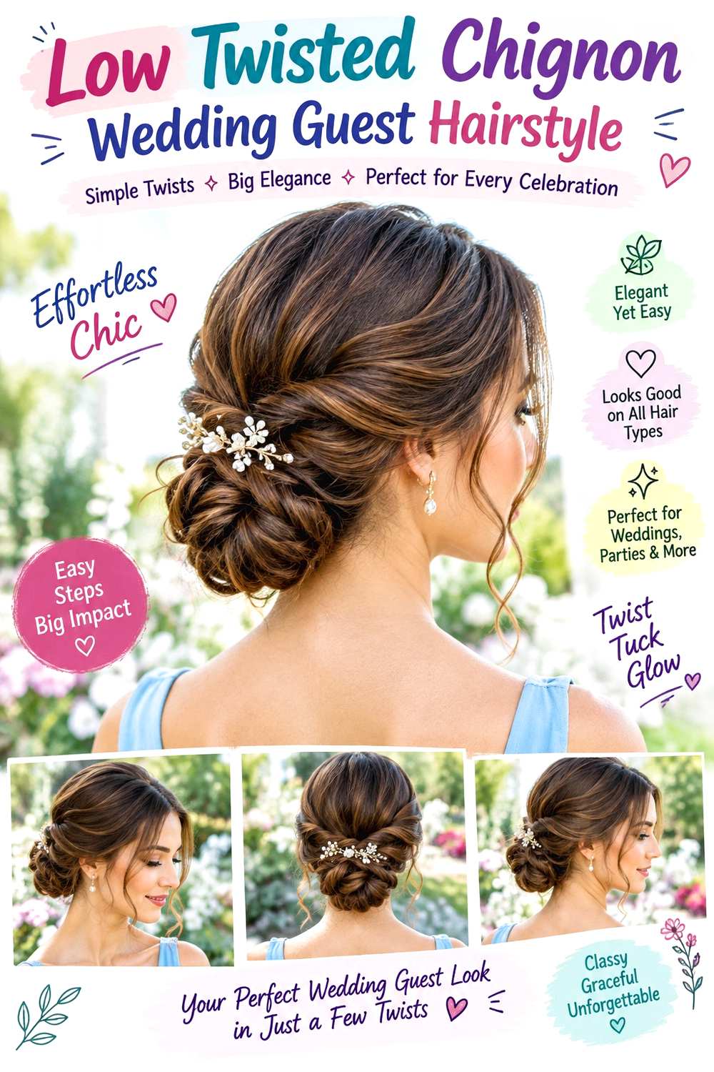 Low Twisted Chignon Wedding Guest Hairstyle