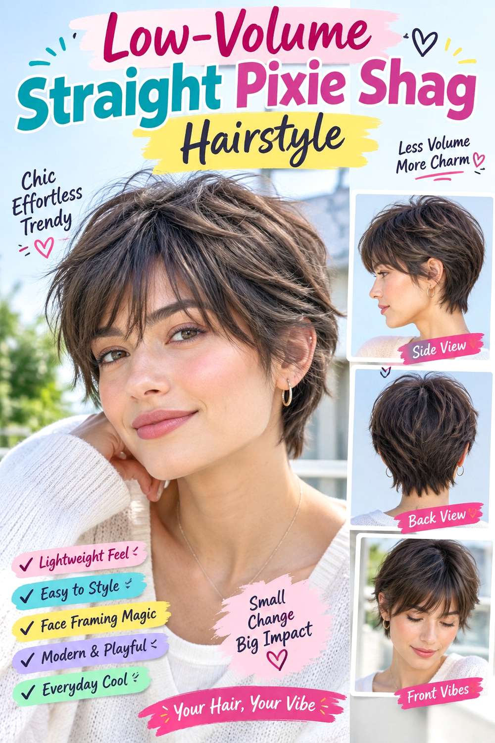 Low-Volume Straight Pixie Shag Hairstyle