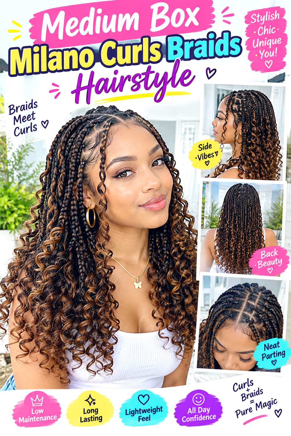 Medium Box Milano Curls Braids Hairstyle