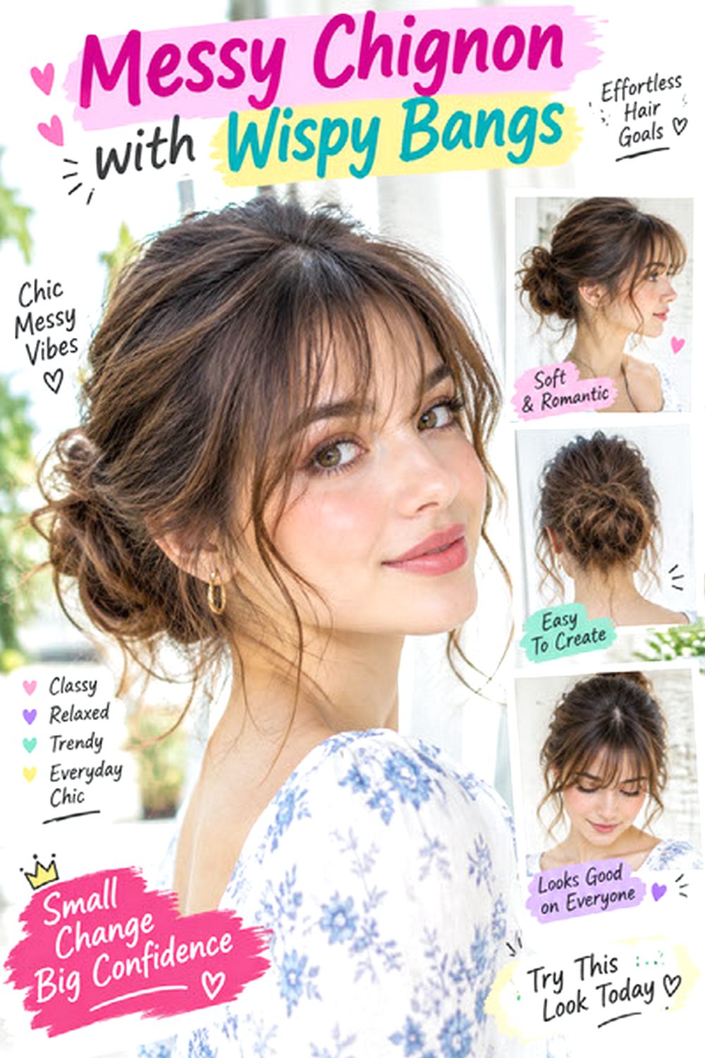 Messy Chignon with Wispy Bangs hairstyle