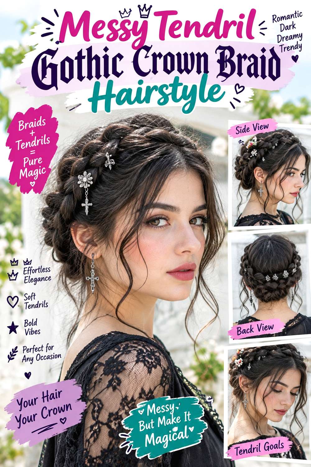 Messy Tendril Gothic Crown Braid Hairstyle