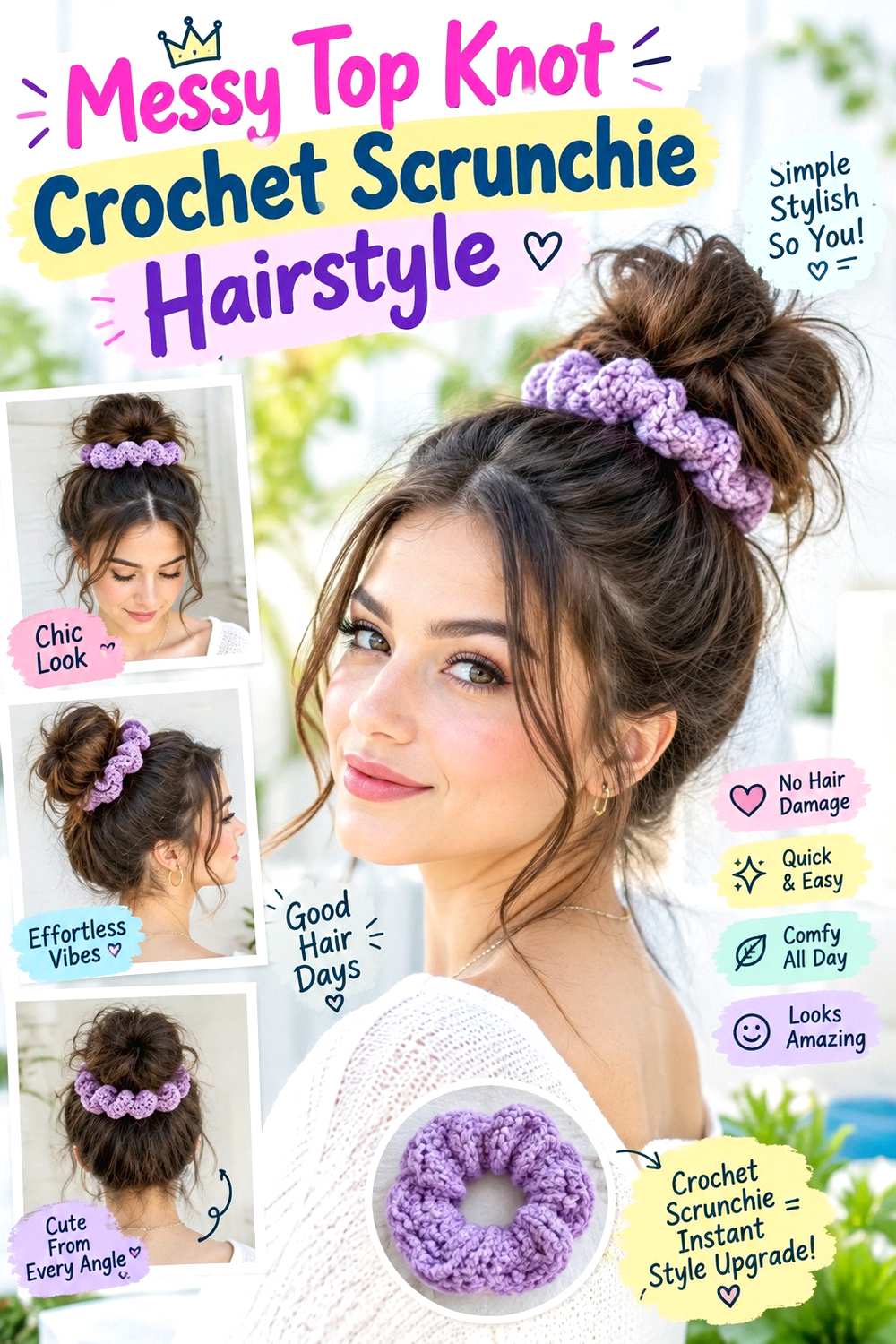 Messy Top Knot Crochet Scrunchie Hairstyle