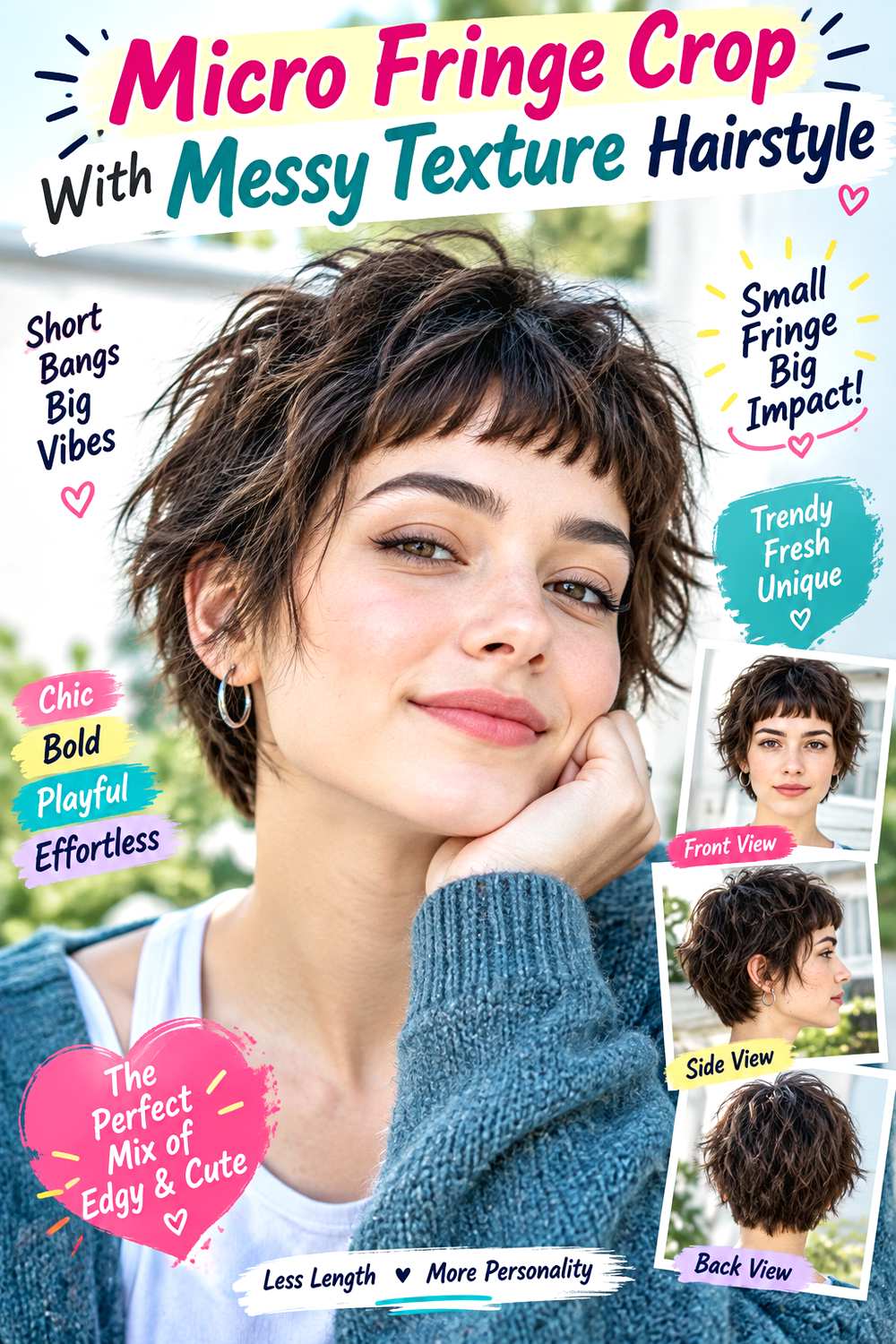 Micro Fringe Crop With Messy Texture Hairstyle