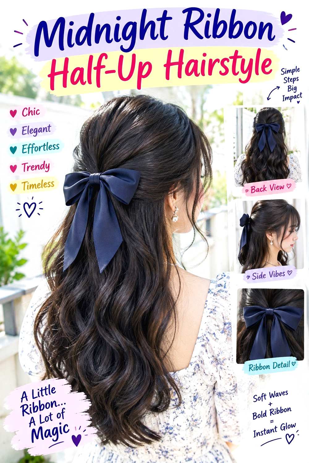 Midnight Ribbon Half-Up Hairstyle