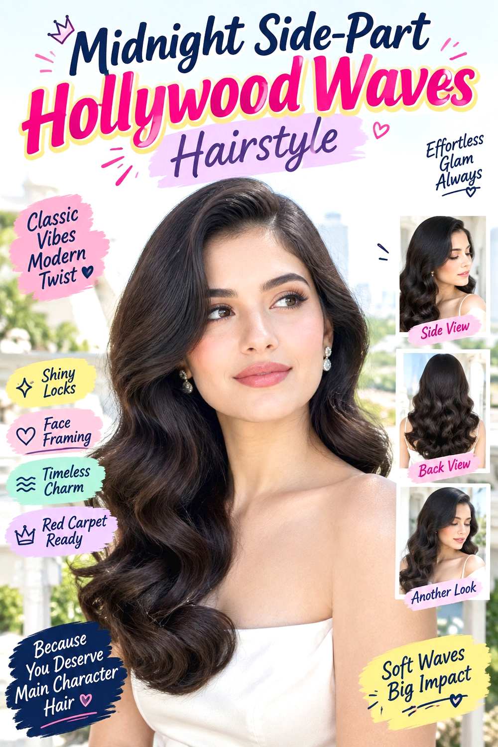 Midnight Side-Part Hollywood Waves Hairstyle