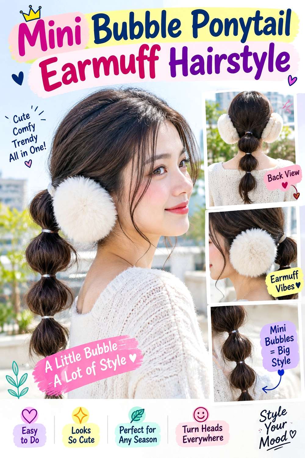 Mini Bubble Ponytail Earmuff Hairstyle