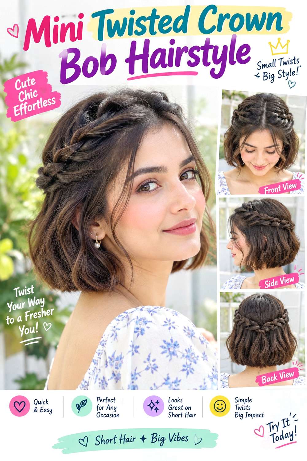 Mini Twisted Crown Bob Hairstyle