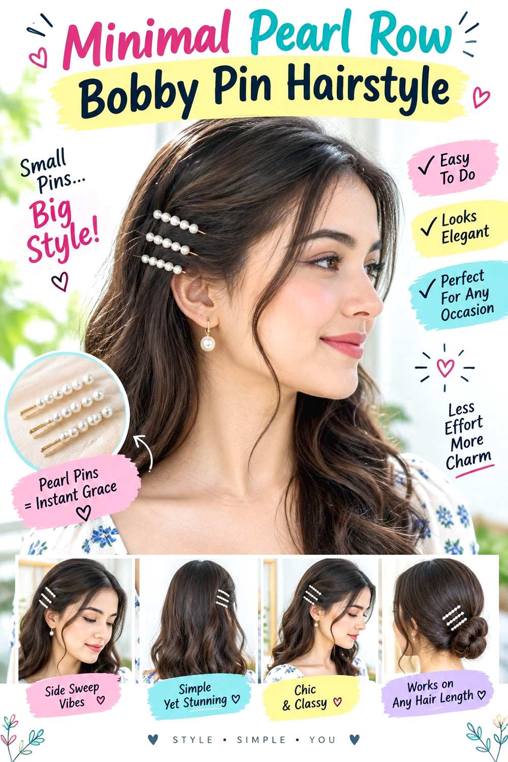 Minimal Pearl Row Bobby Pin Hairstyle