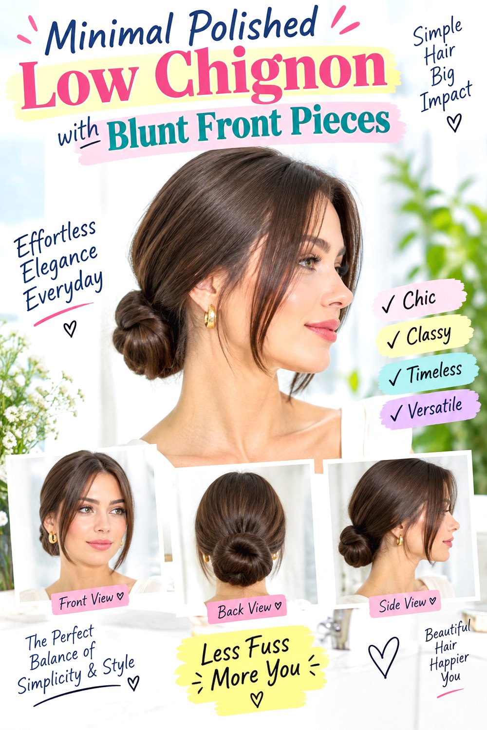 Minimal Polished Low Chignon with Blunt Front Pieces hairstyle