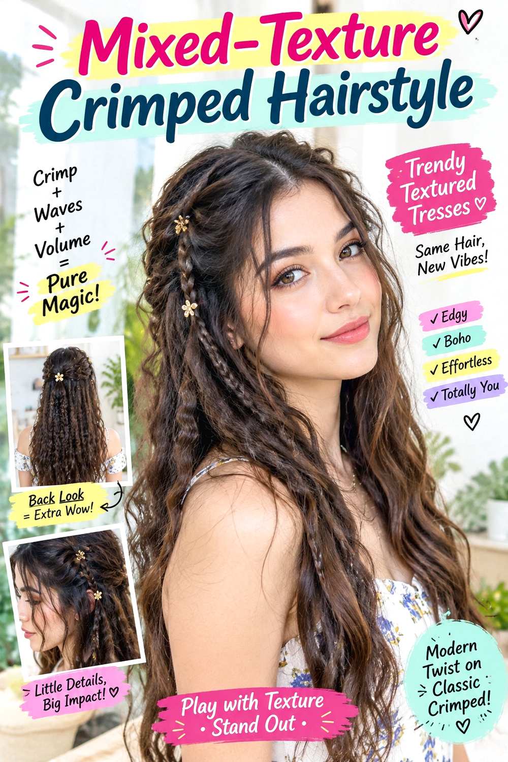 Mixed-Texture Crimped Hairstyle