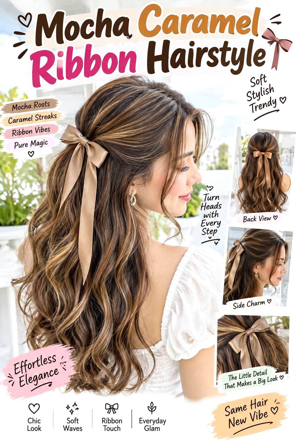 Mocha Caramel Ribbon Hairstyle