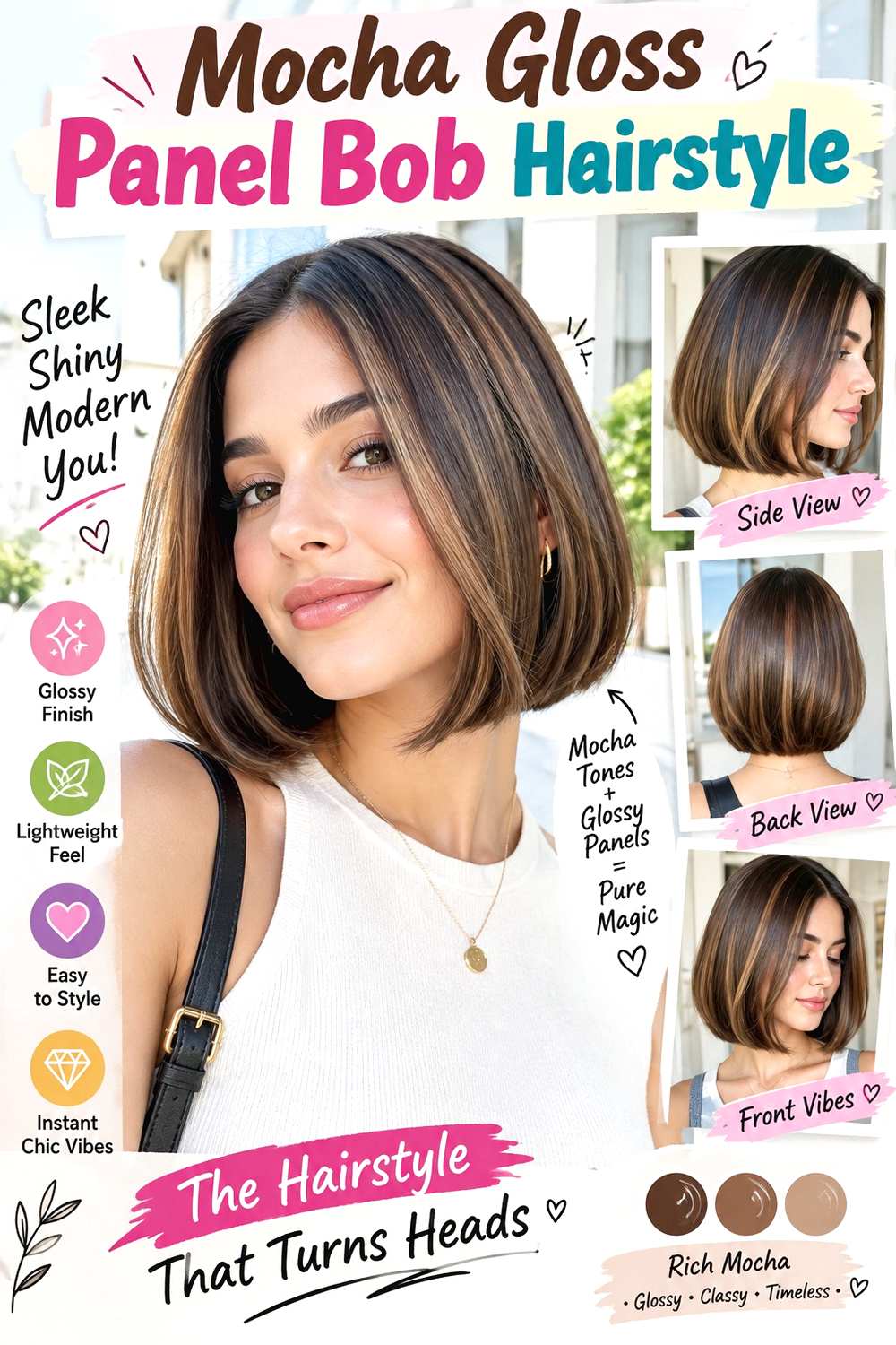Mocha Gloss Panel Bob Hairstyle