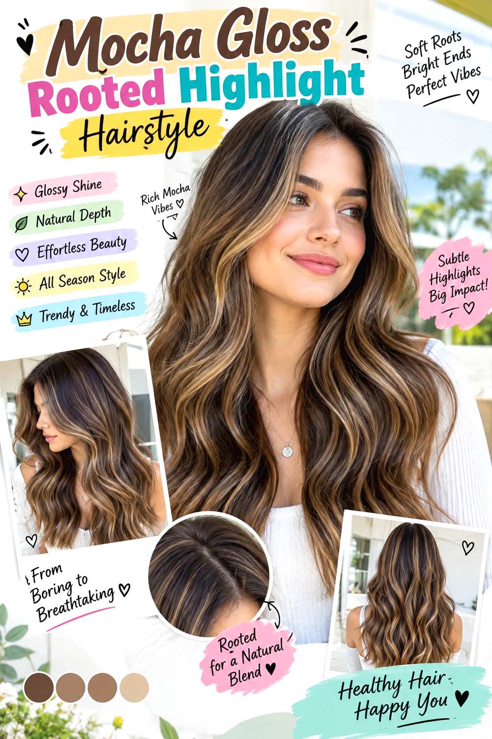 Mocha Gloss Rooted Highlight Hairstyle