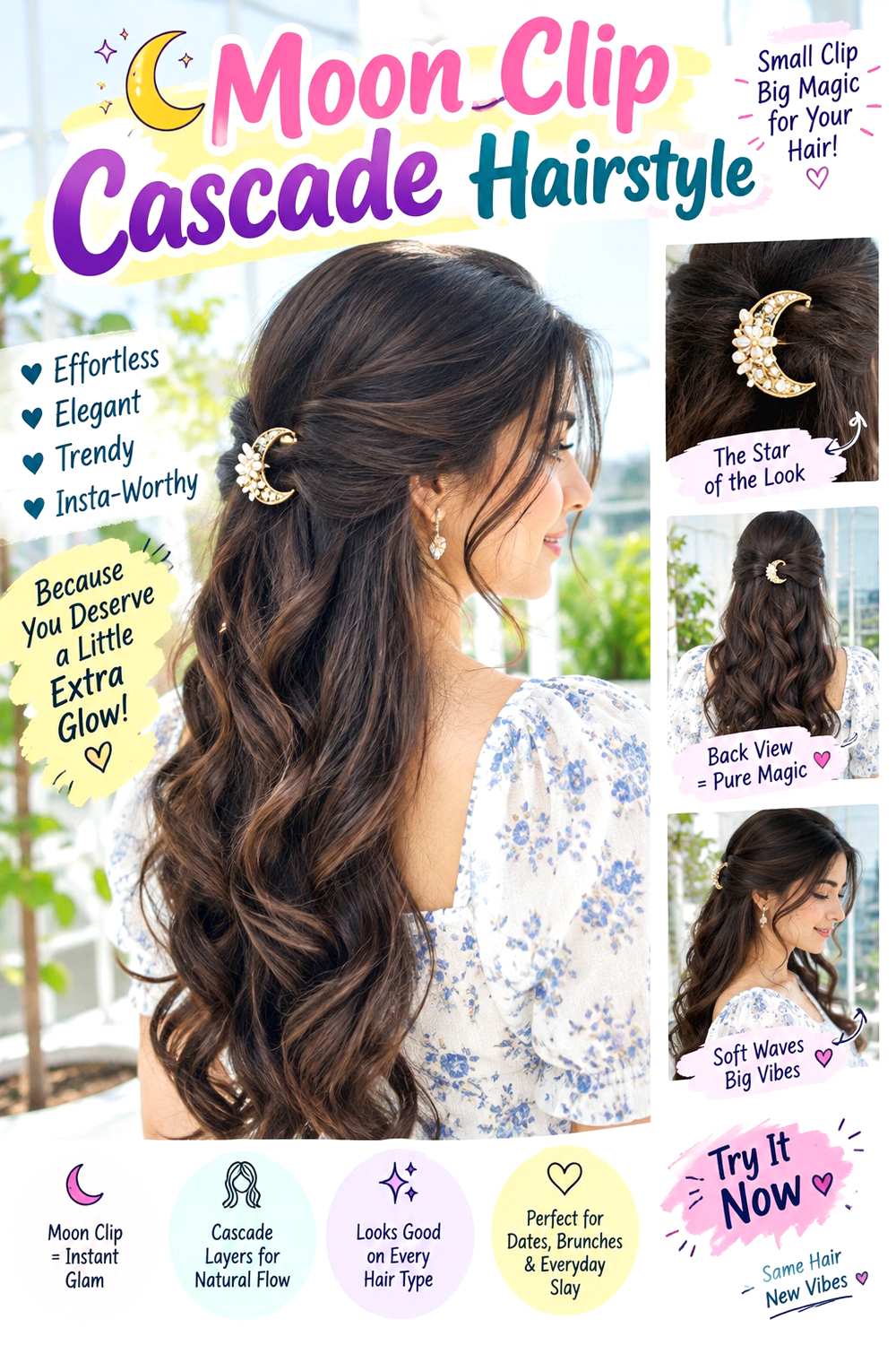 Moon Clip Cascade Hairstyle