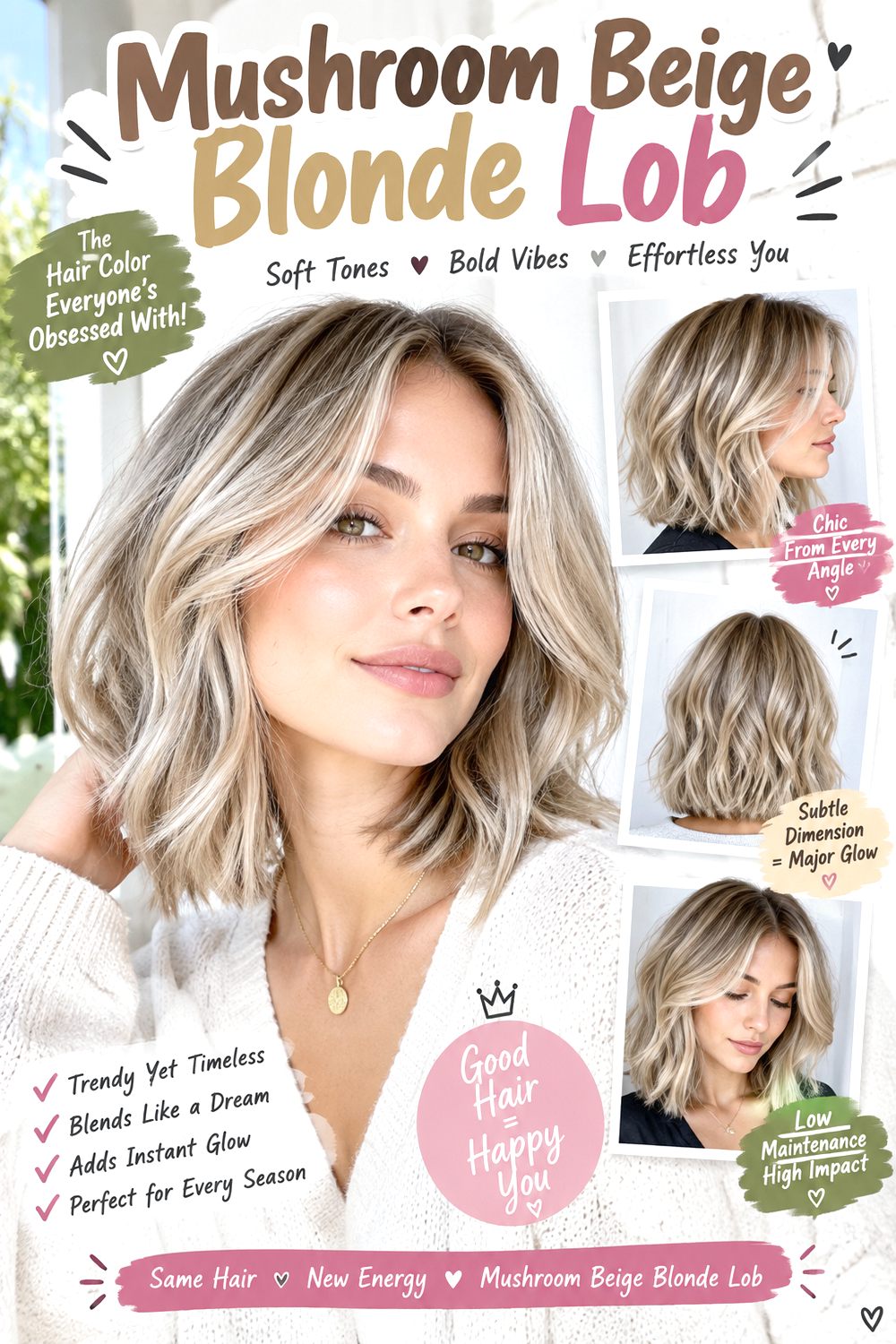 Mushroom Beige Blonde Lob Hairstyle
