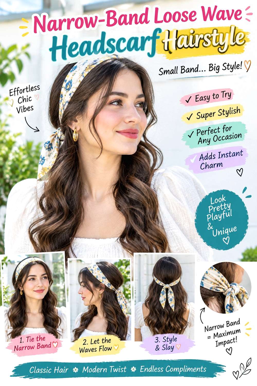 Narrow-Band Loose Wave Headscarf Hairstyle