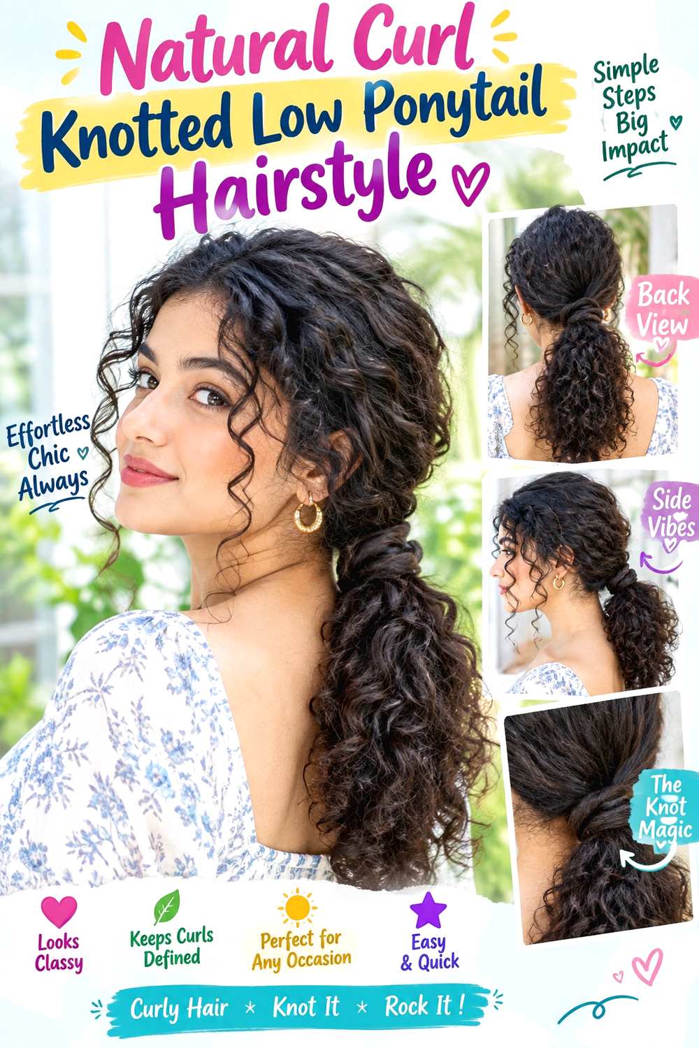 Natural Curl Knotted Low Ponytail Hairstyle