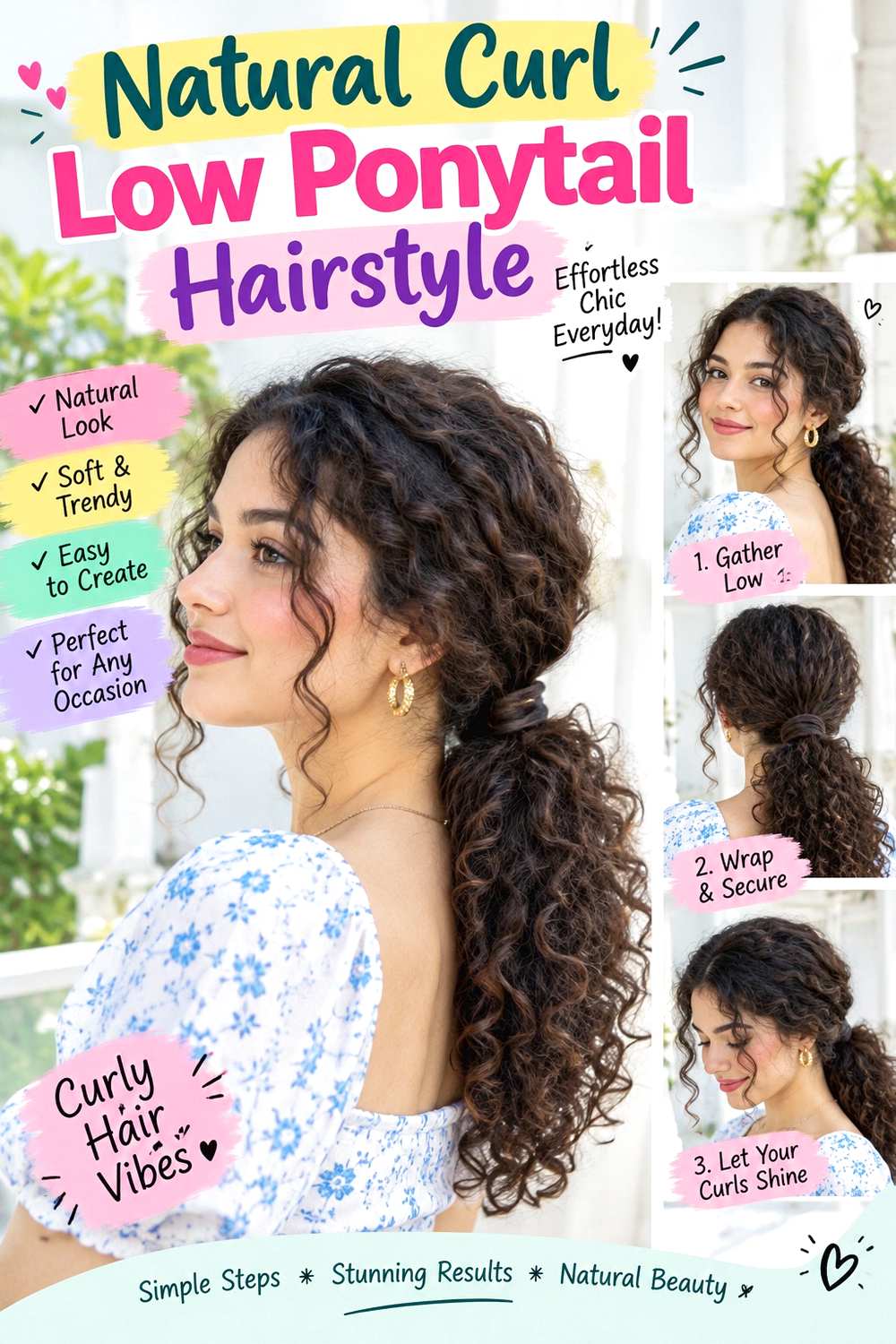 Natural Curl Low Ponytail Hairstyle