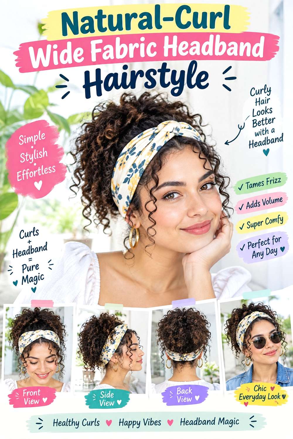 Natural-Curl Wide Fabric Headband Hairstyle