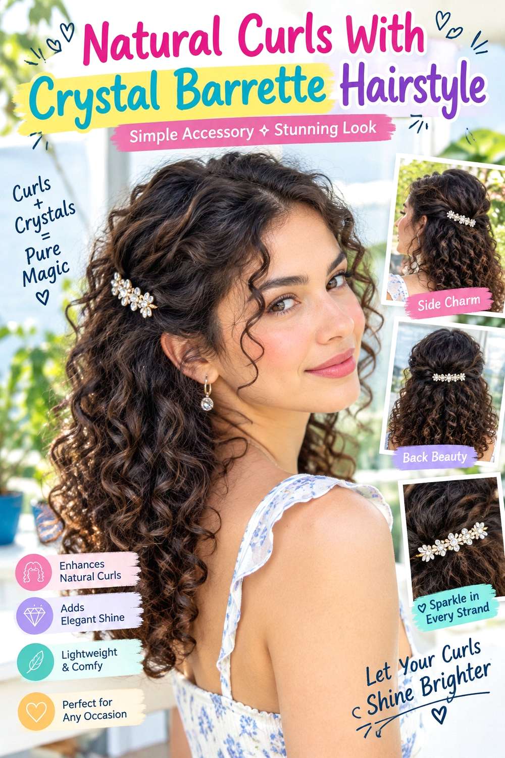 Natural Curls With Crystal Barrette Hairstyle