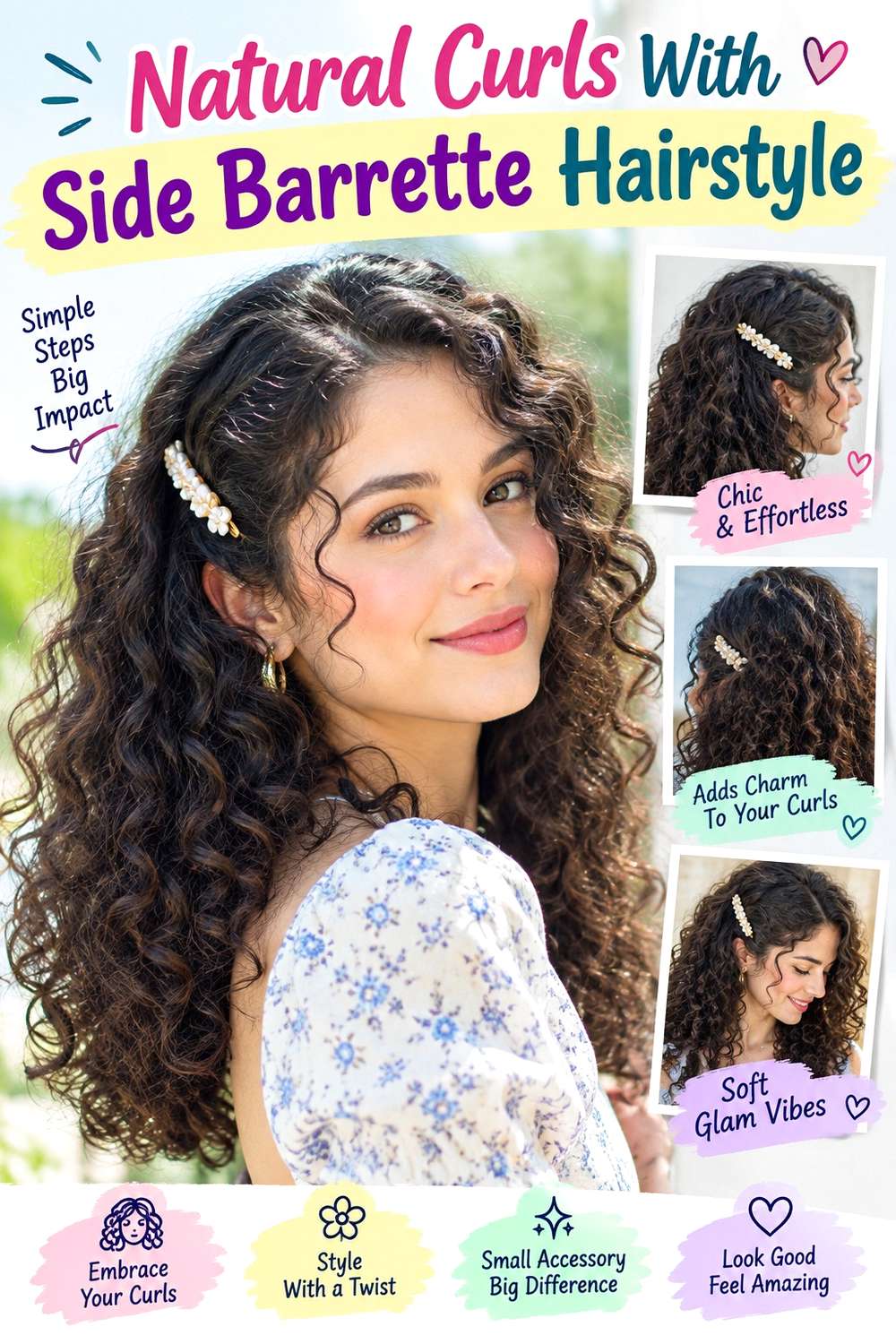 Natural Curls With Side Barrette Hairstyle