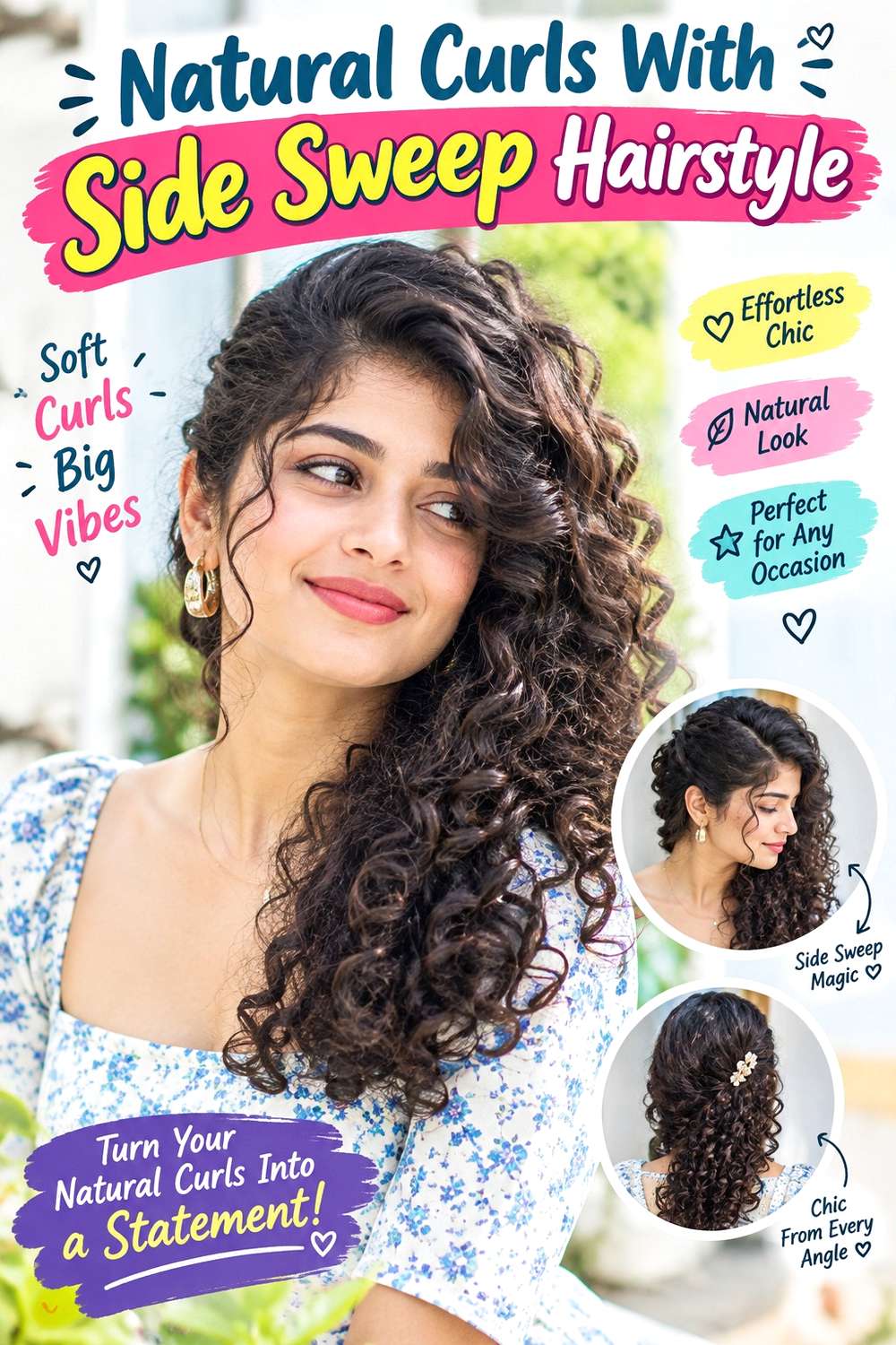 Natural Curls With Side Sweep Hairstyle