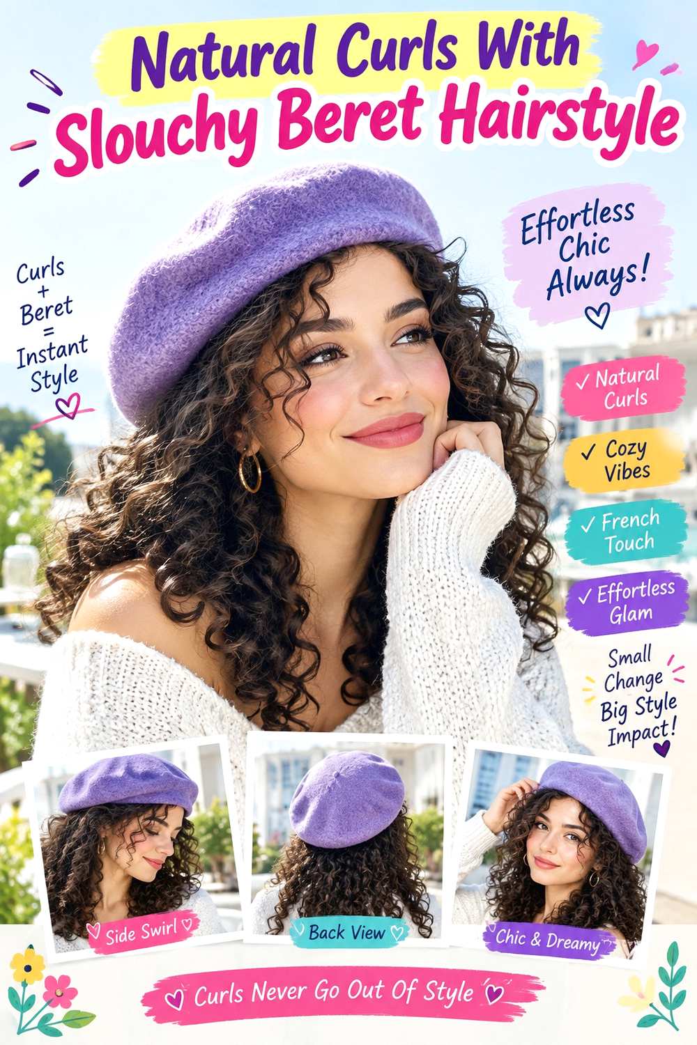Natural Curls With Slouchy Beret Hairstyle