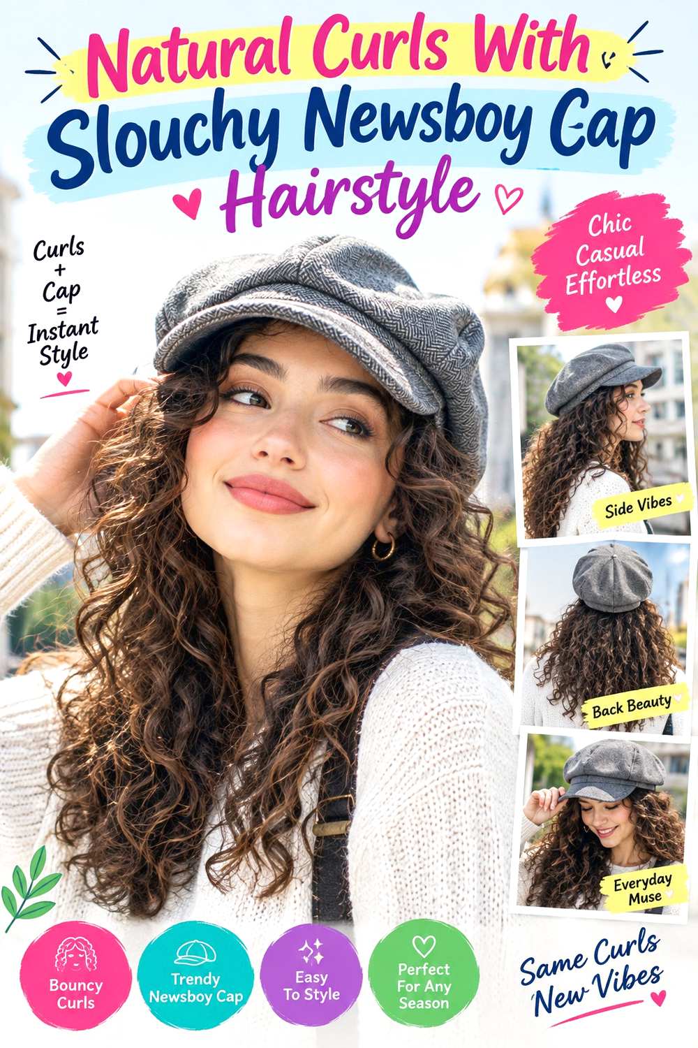 Natural Curls With Slouchy Newsboy Cap Hairstyle