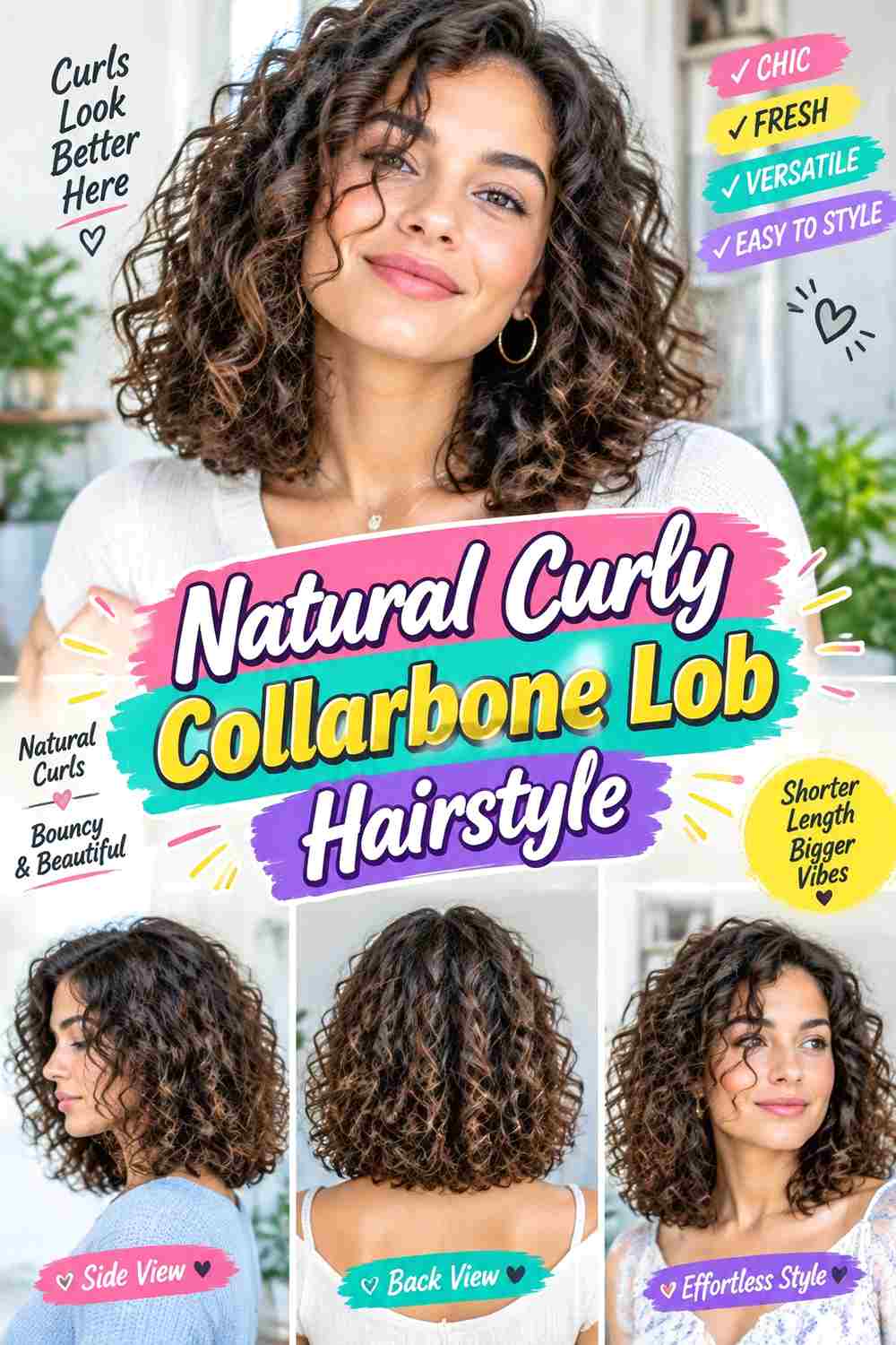 Natural Curly Collarbone Lob Hairstyle
