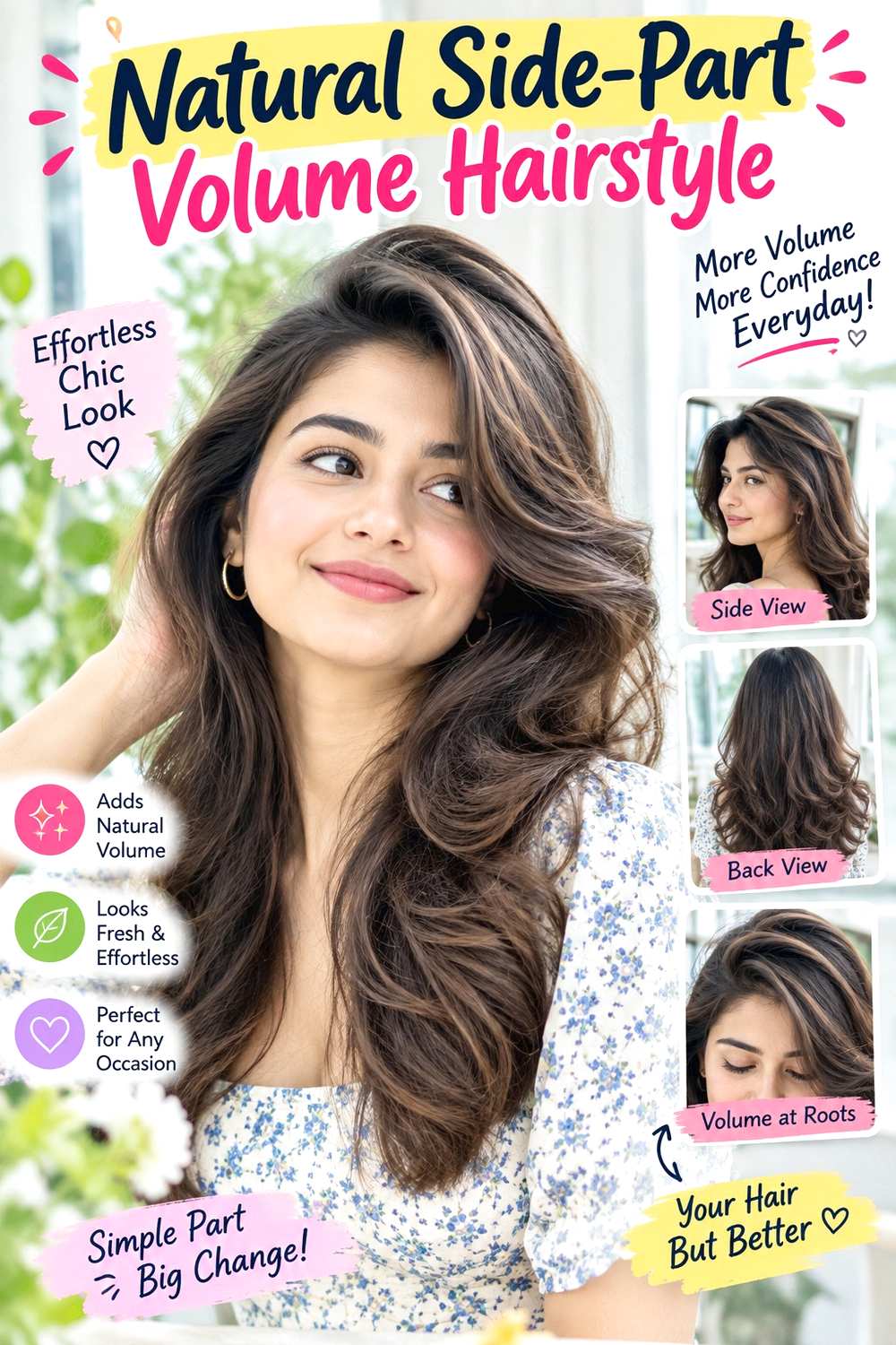 Natural Side-Part Volume Hairstyle