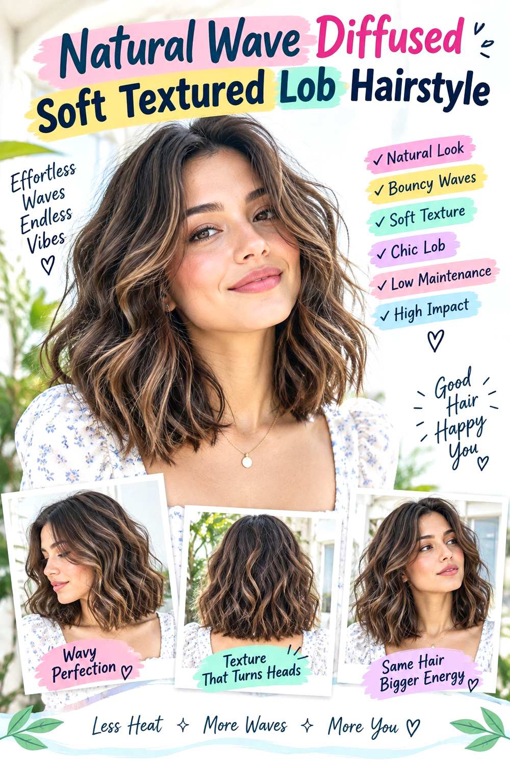 Natural Wave Diffused Soft Textured Lob Hairstyle
