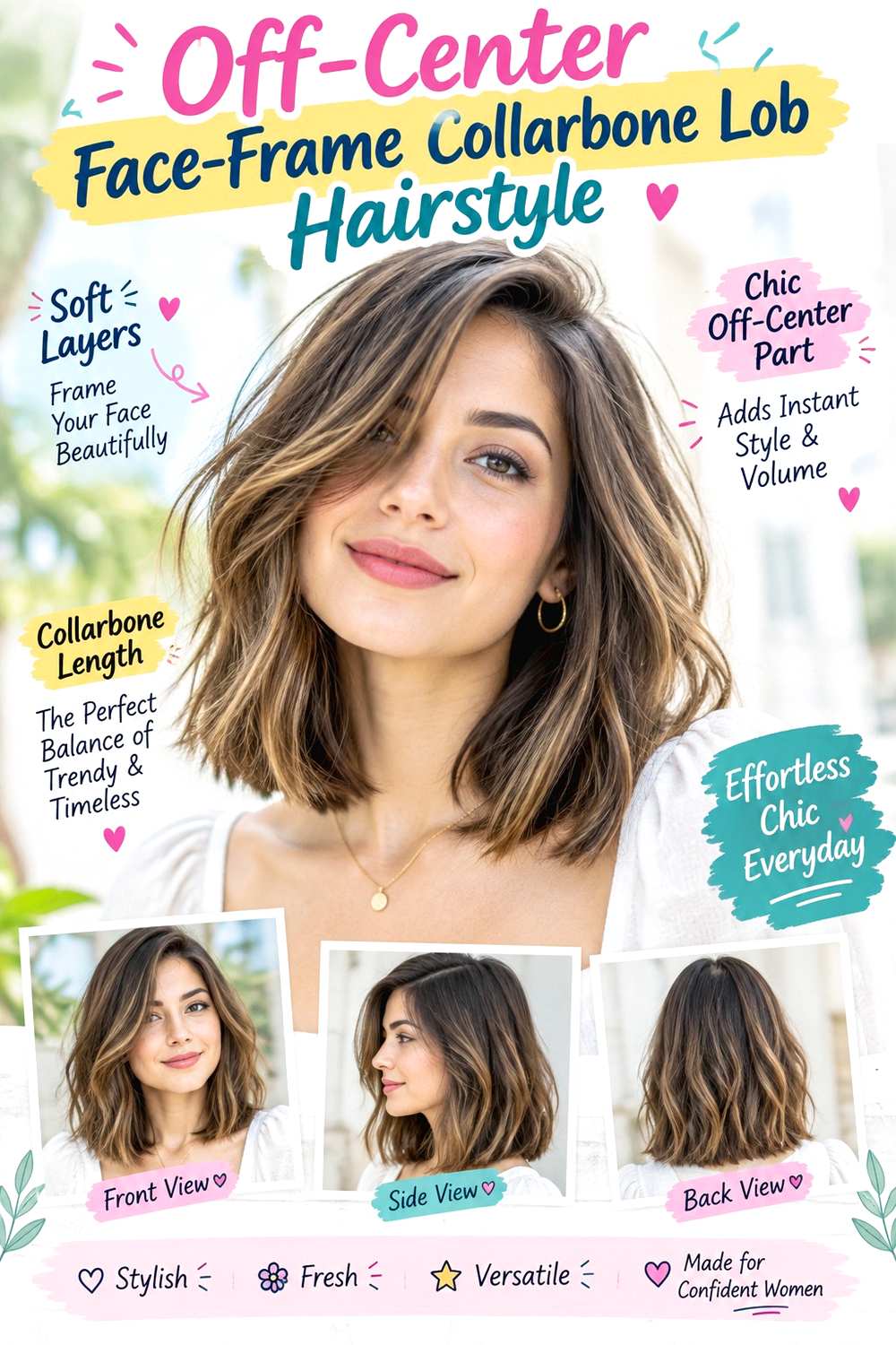 Off-Center Face-Frame Collarbone Lob Hairstyle