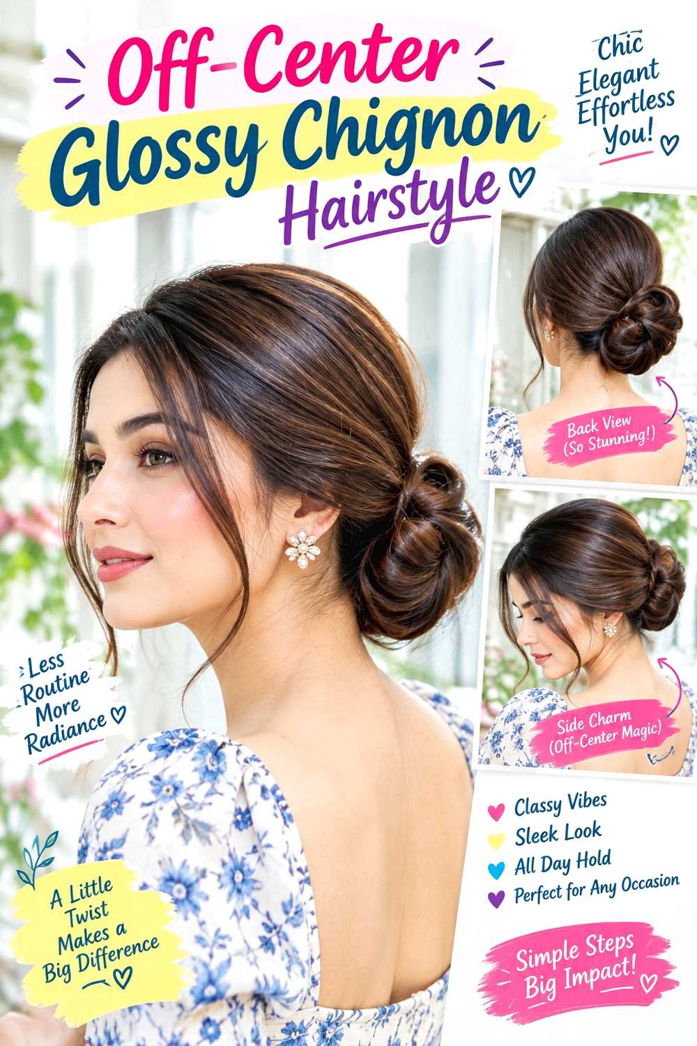 Off-Center Glossy Chignon Hairstyle