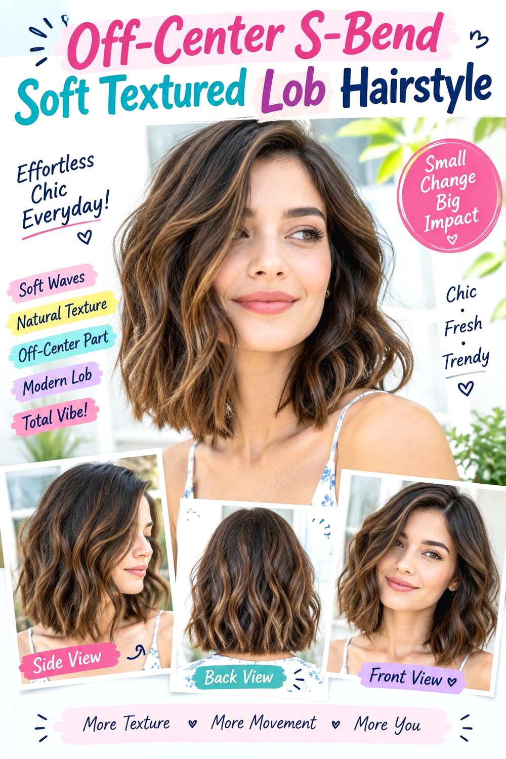 Off-Center S-Bend Soft Textured Lob Hairstyle