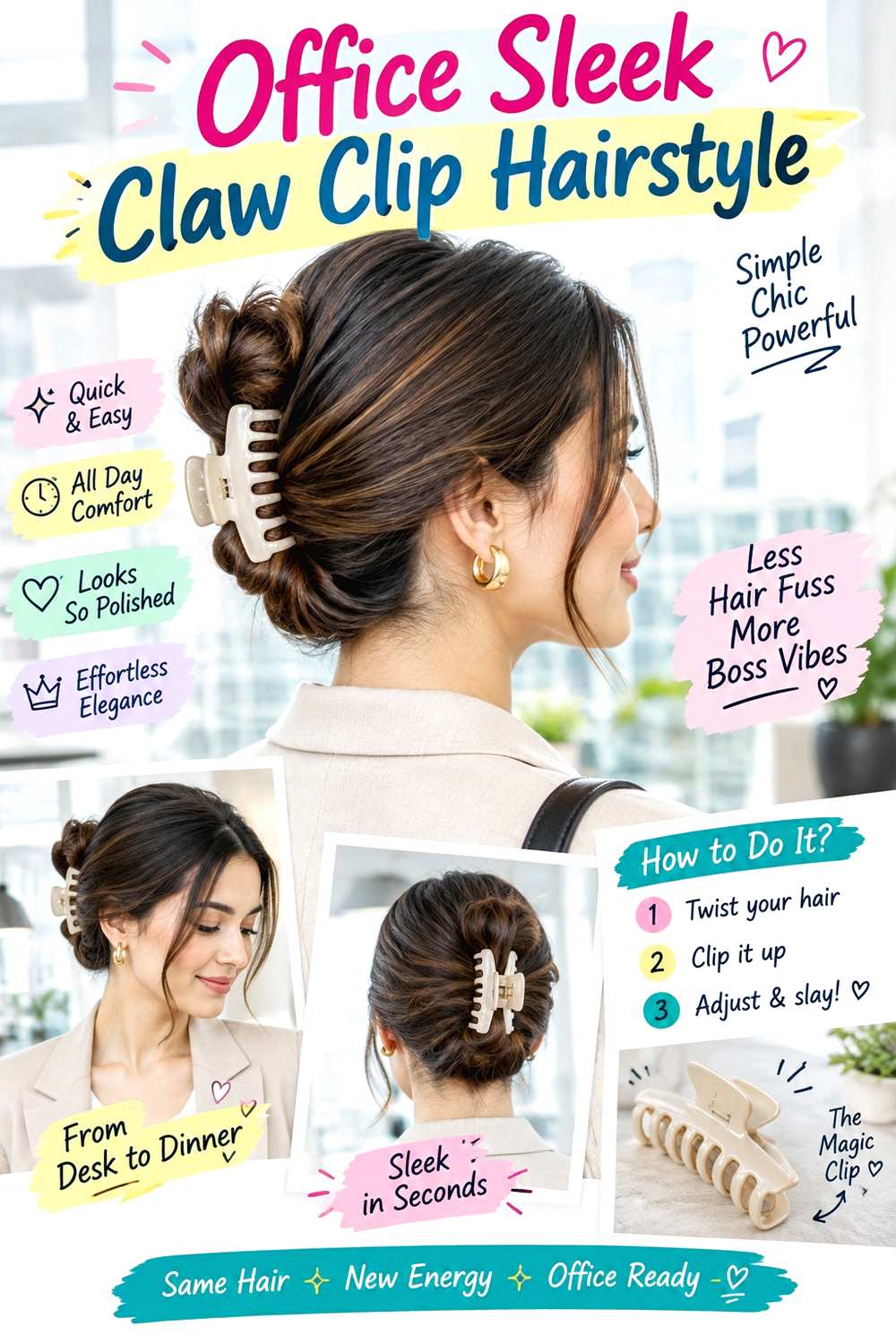 Office Sleek Claw Clip Hairstyle