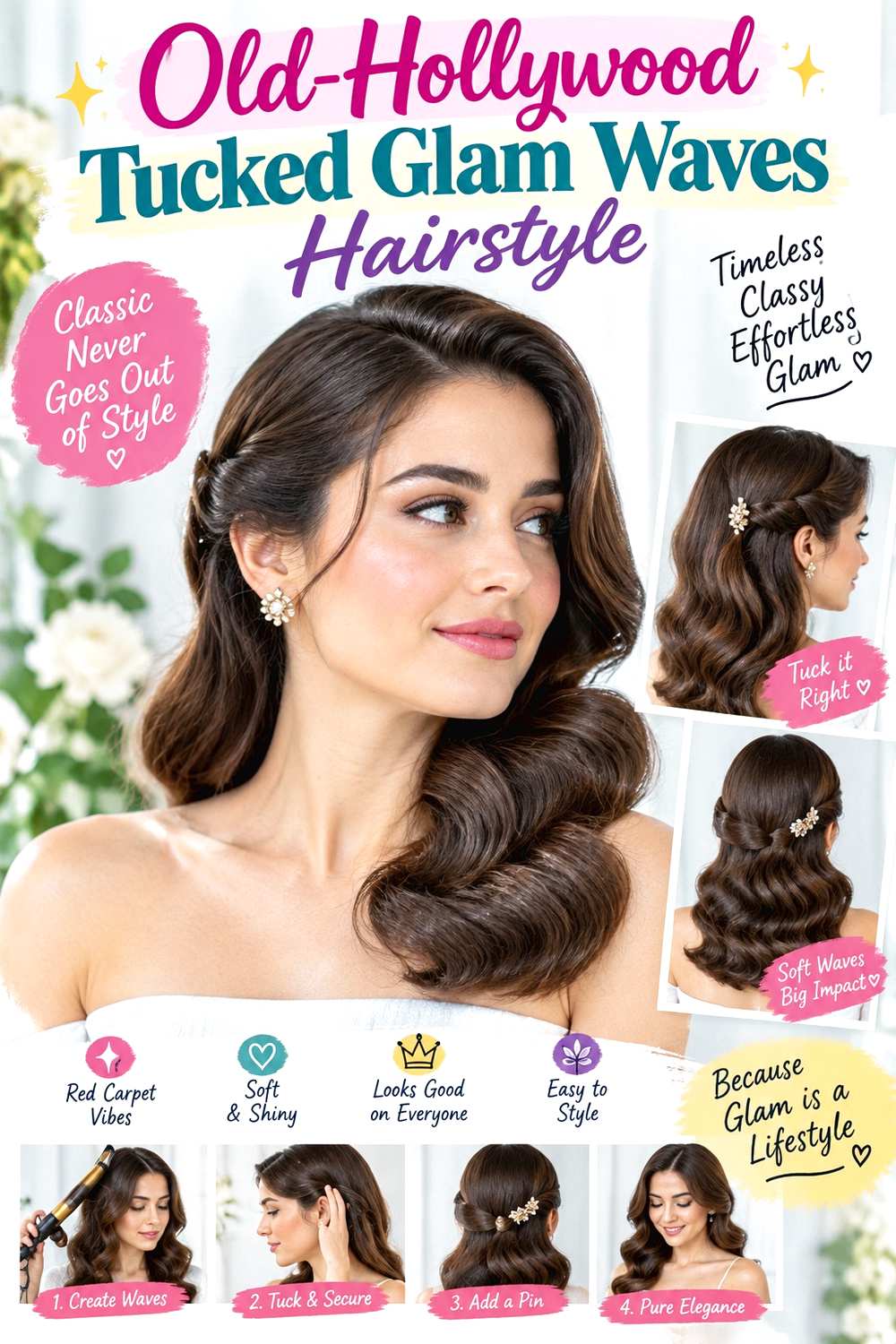 Old-Hollywood Tucked Glam Waves Hairstyle
