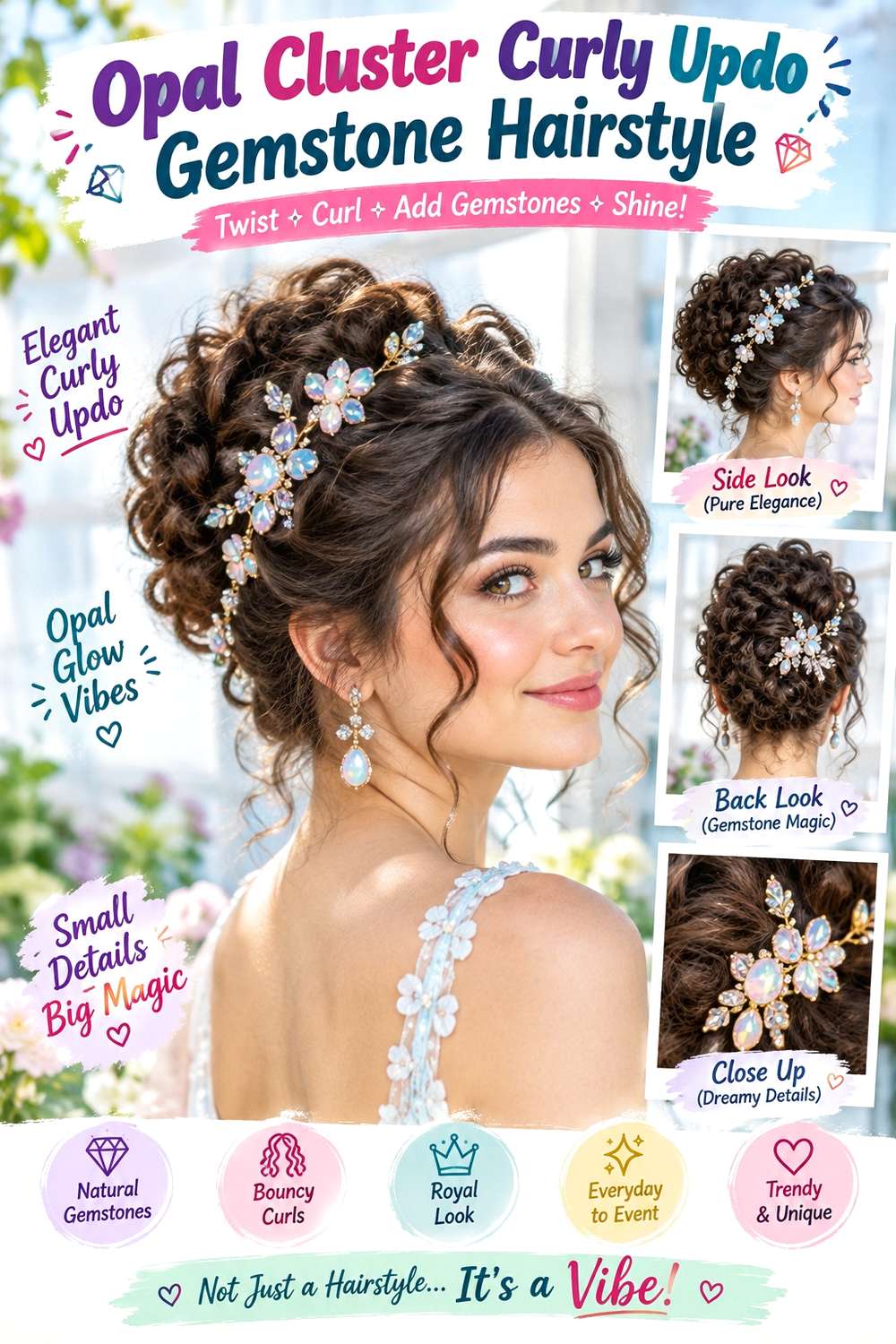 Opal Cluster Curly Updo Gemstone Hairstyle