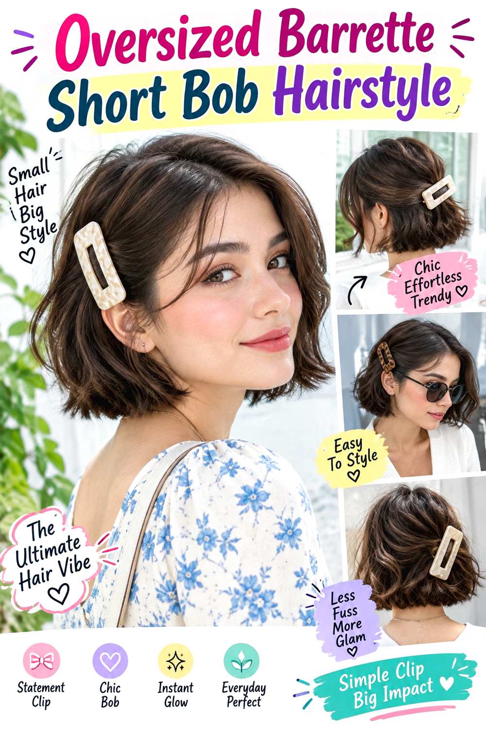 Oversized Barrette Short Bob Hairstyle