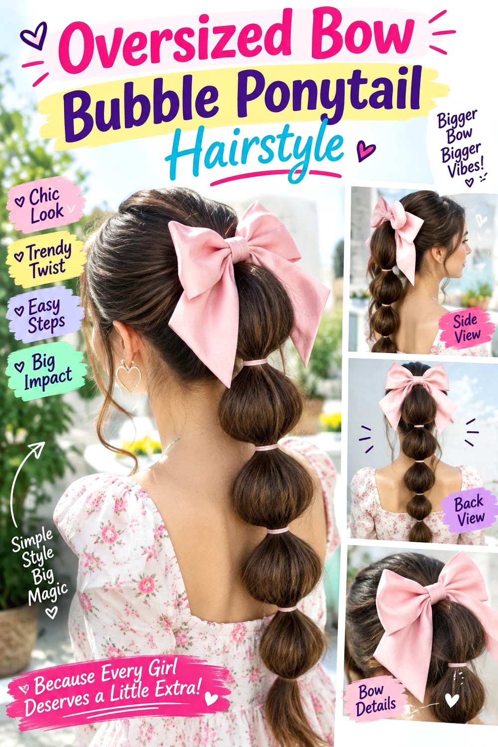 Oversized Bow Bubble Ponytail Hairstyle