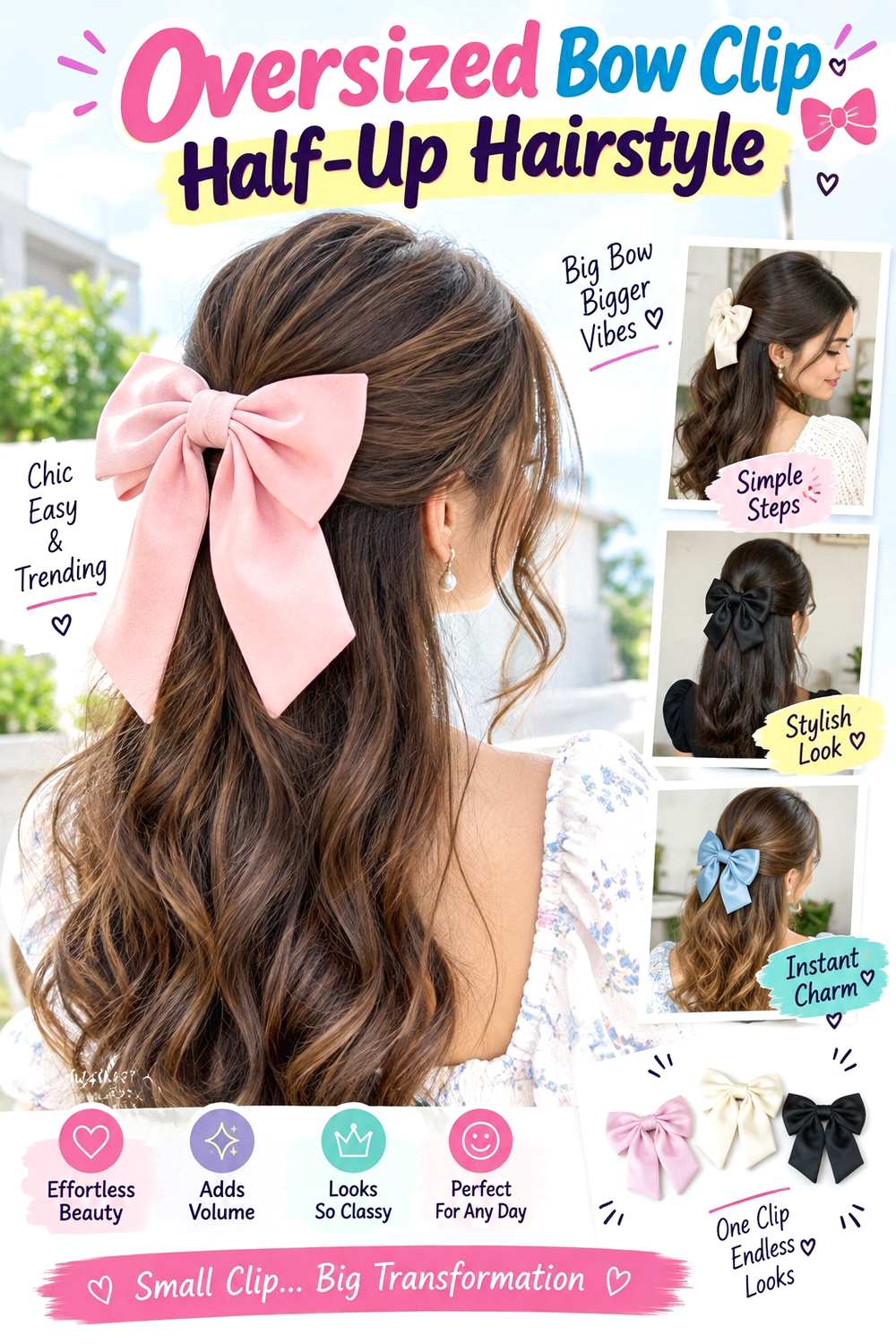 Oversized Bow Clip Half-Up Hairstyle