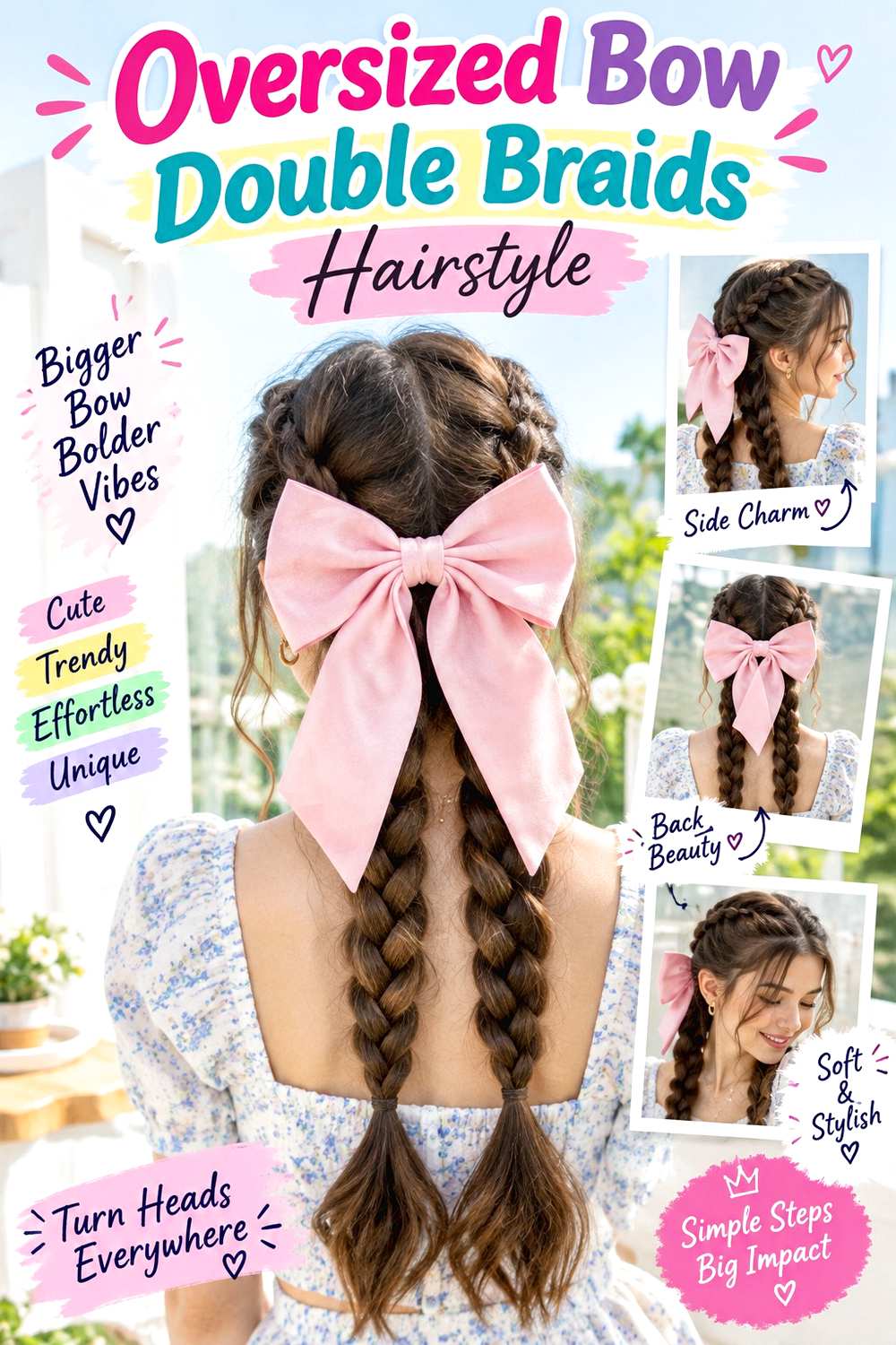 Oversized Bow Double Braids Hairstyle
