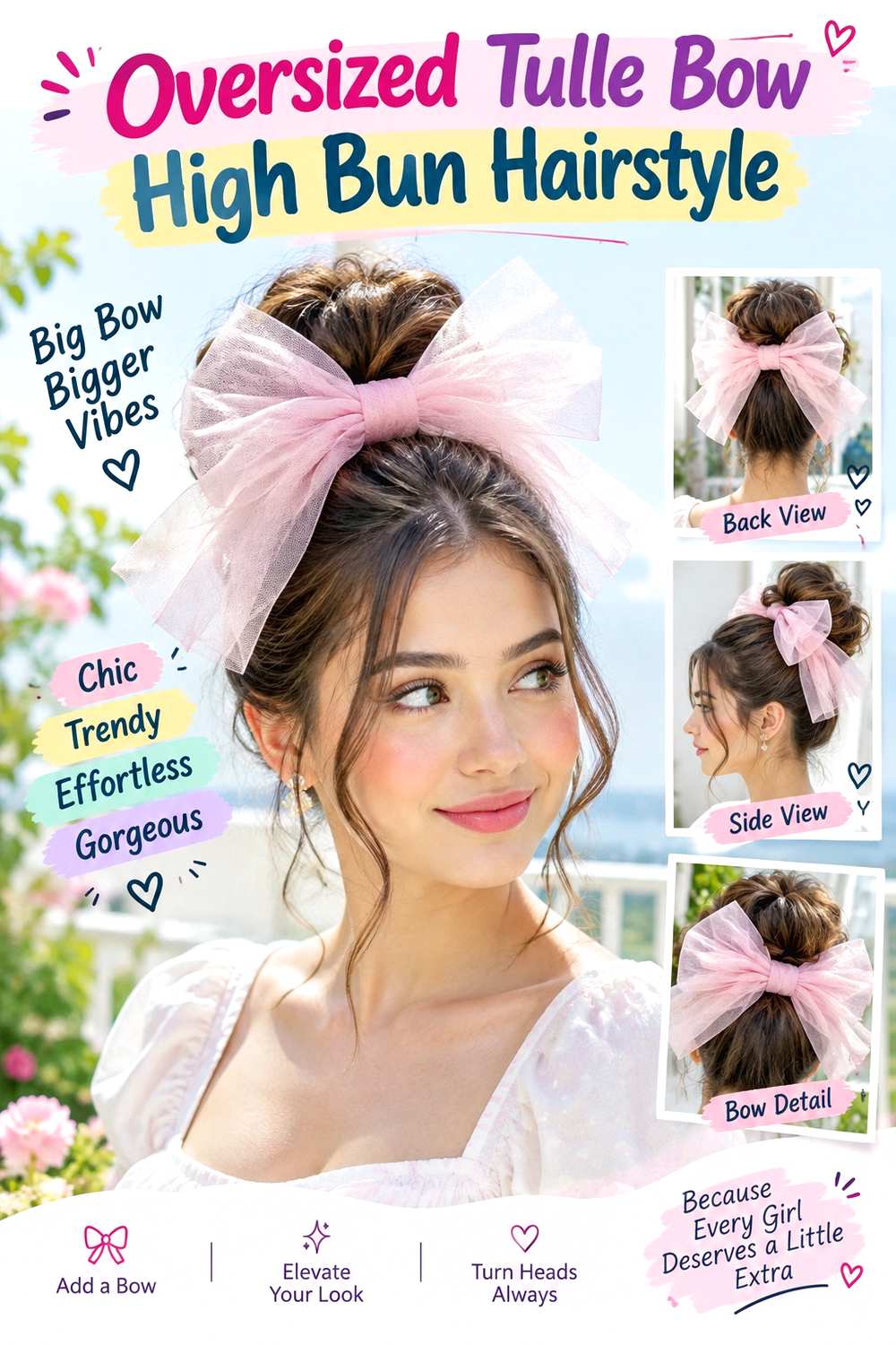 Oversized Tulle Bow High Bun Hairstyle