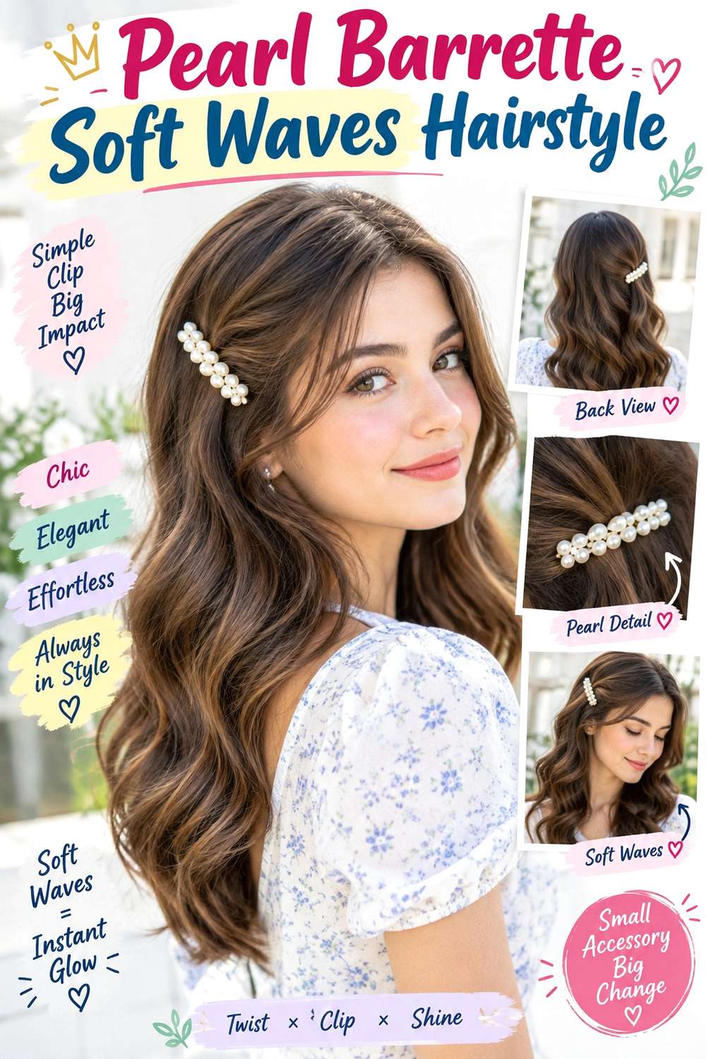 Pearl Barrette Soft Waves Hairstyle