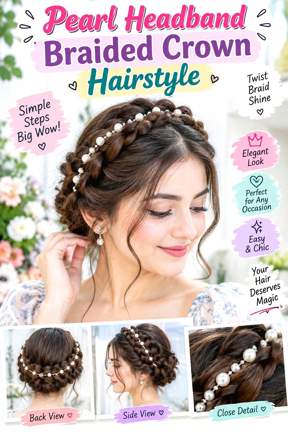 Pearl Headband Braided Crown Hairstyle