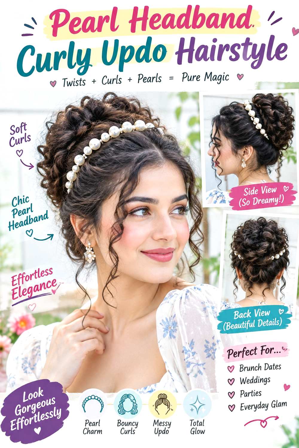 Pearl Headband Curly Updo Hairstyle
