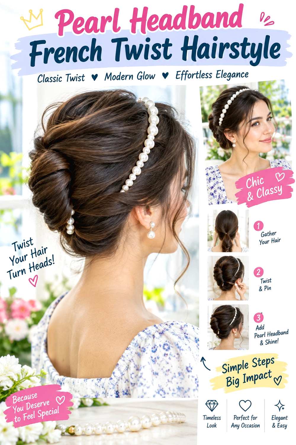 Pearl Headband French Twist Hairstyle