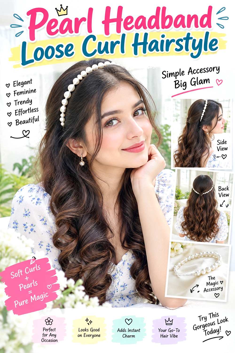 Pearl Headband Loose Curl Hairstyle