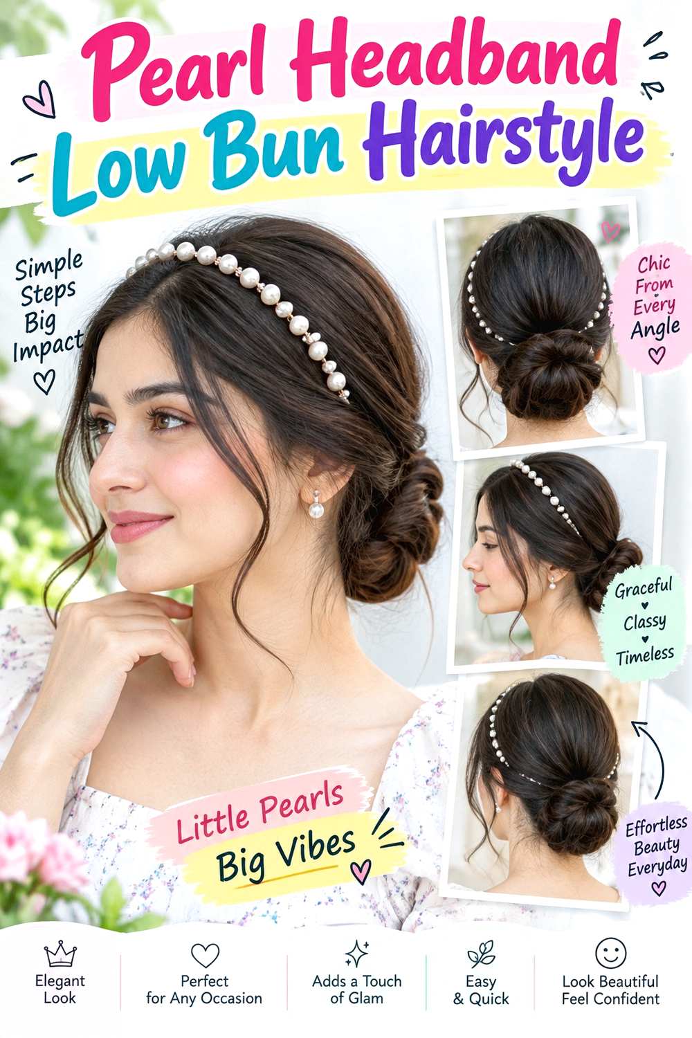 Pearl Headband Low Bun Hairstyle