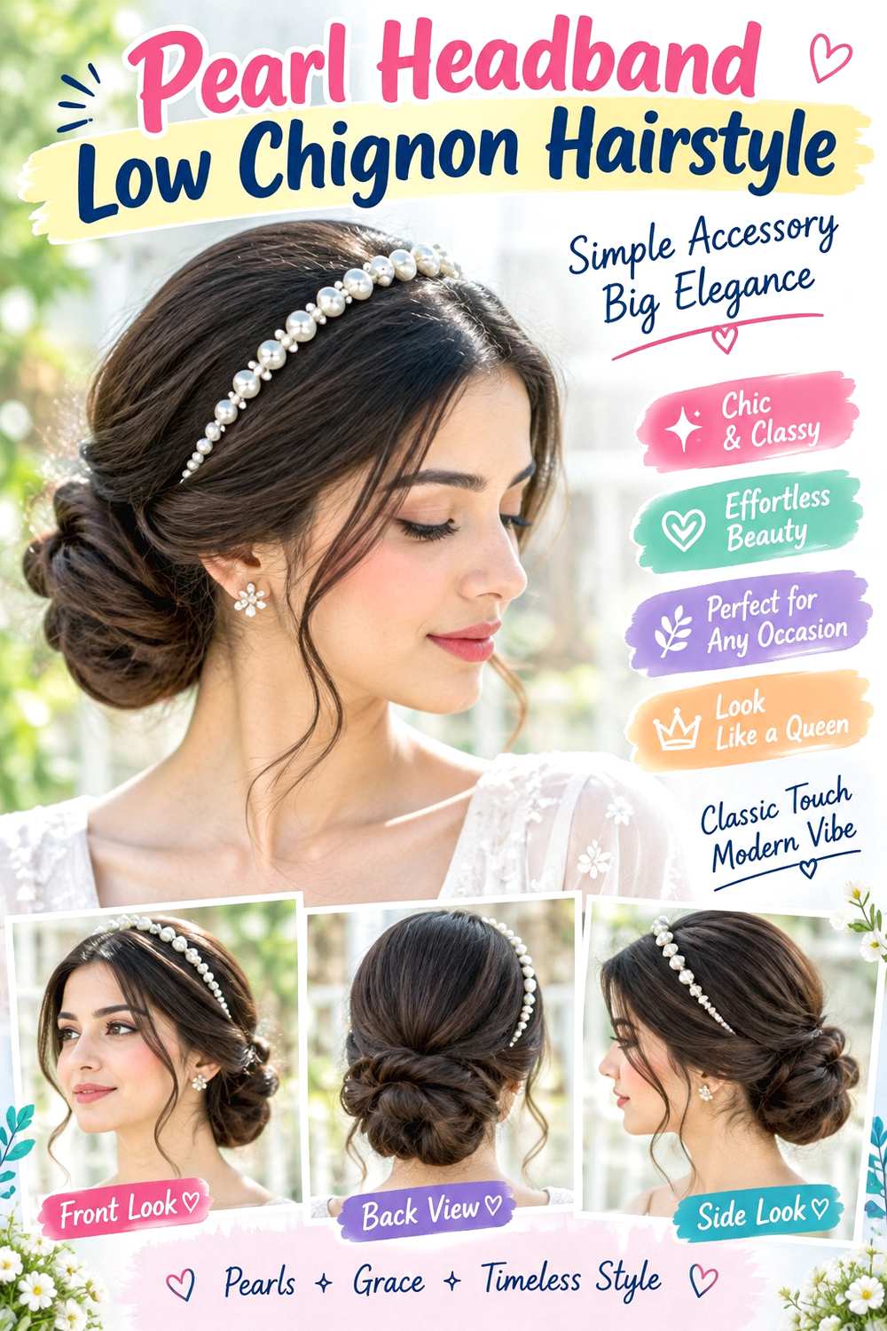 Pearl Headband Low Chignon Hairstyle